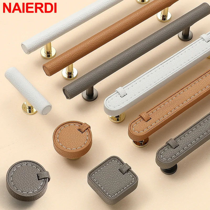 

NAIERDI Cowhide Leather Cabinet Handle Zinc Alloy Cabinet Knobs and Handles Kitchen Cupboard Door Pulls Drawer Knobs Hardware