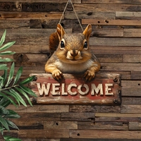 Country squirrel Hamster welcome sign wooden walls decorated with 2D flat animal home porch garden farmhouse atmosphere design