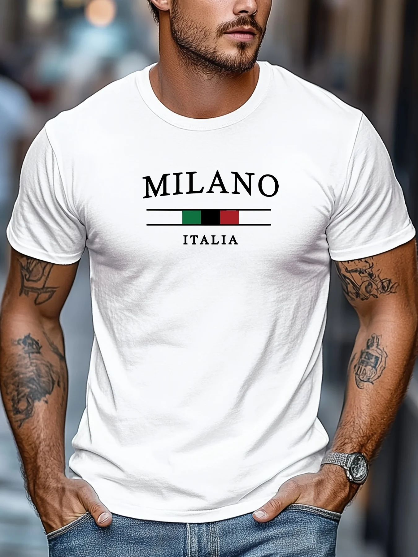 100% pure cotton men's summer fashion casual sports loose italia graphic printed round neck short sleeved T-shirt top
