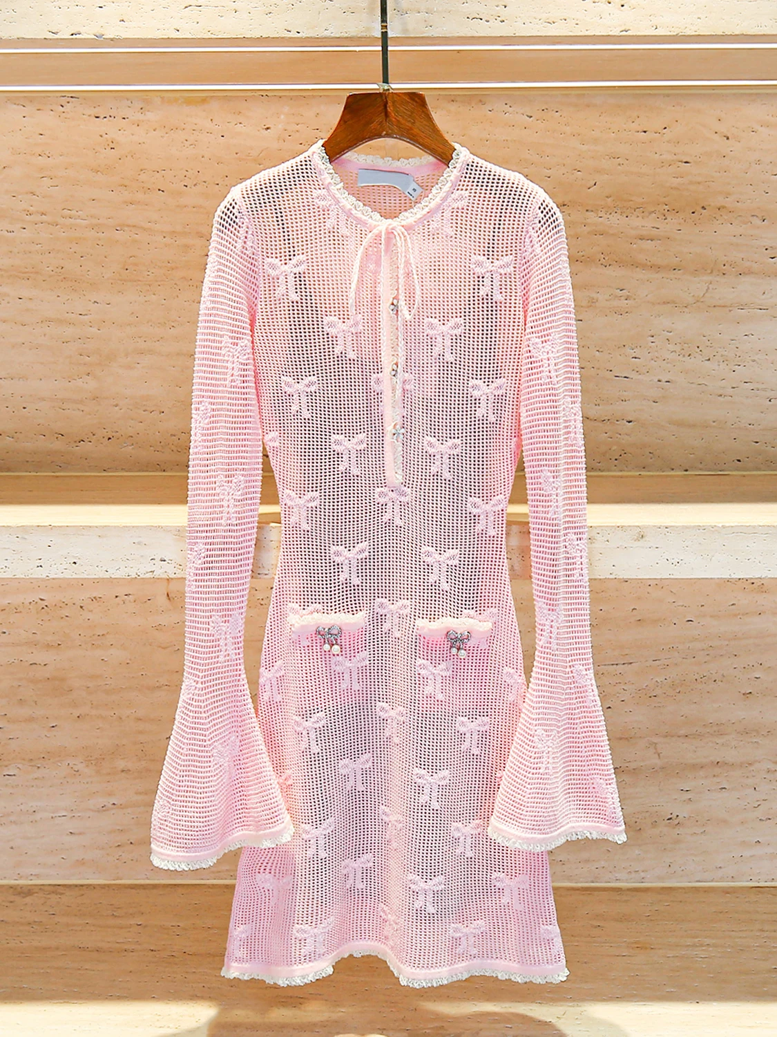 Słodka Miękka Dzianinowa Spódnica w Kształcie Litery A z Węzłem i Kwiatowym Haftem, Wysoki Stan, Idealna do Dojazdów do Pracy, Wiosna Lato A...