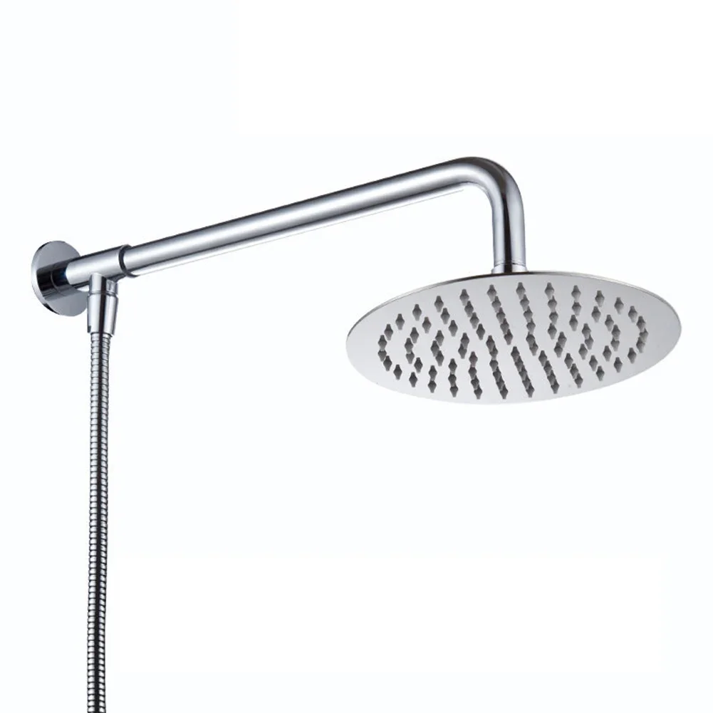 Stainless Steel 150x150mm Round Shower Rod 400mm Hose 1.5m Head Bath Shower Head Waterfall Chrome Rainfall Overhead Kits