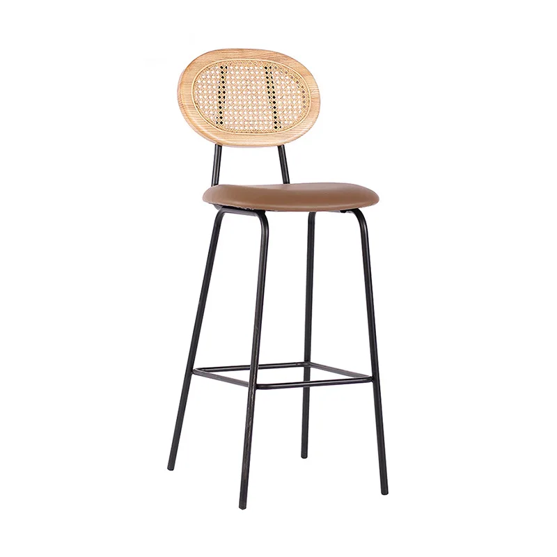 

Nordic style chair cafe bar high backrest iron frame rattan indoor rattan chair bar manufacturer