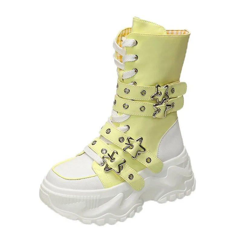 

Роскошные брендовые женские ботинки, новые зимние ботинки из искусственной кожи на платформе, модные ботинки на шнуровке в стиле панк, готические повседневные рабочие туфли botines mujer