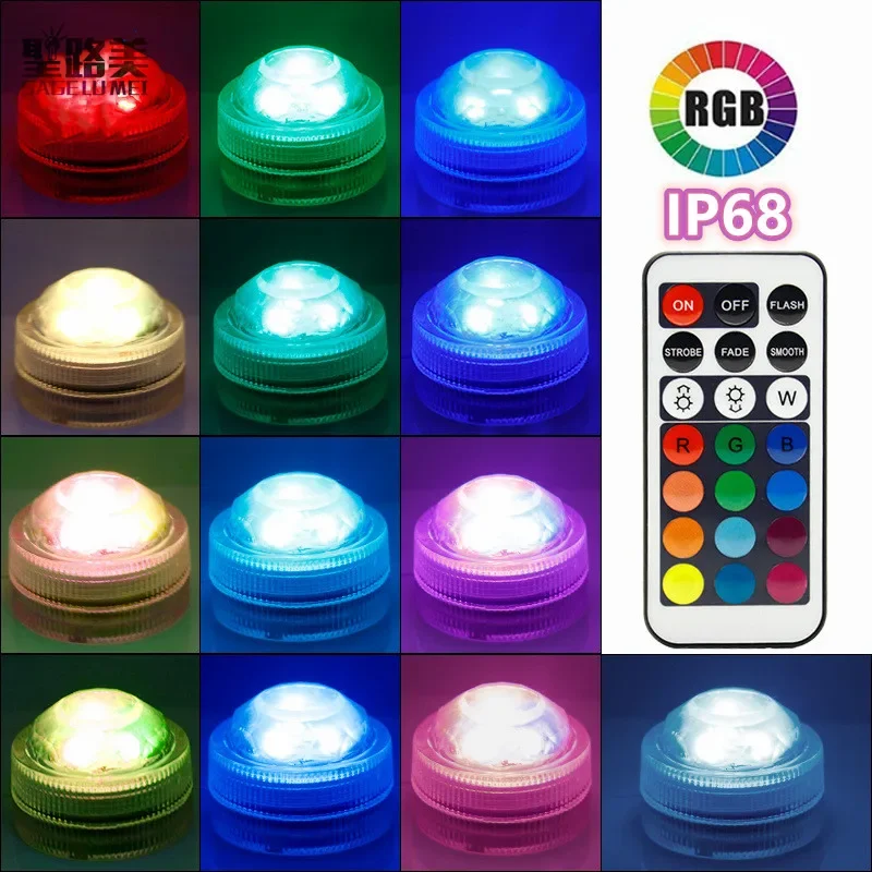 21key Remote Control RGB Submersible Light IP68 Battery Operated Underwater Night Lamp Vase Bowl Swim Pool Outdoor Garden Party