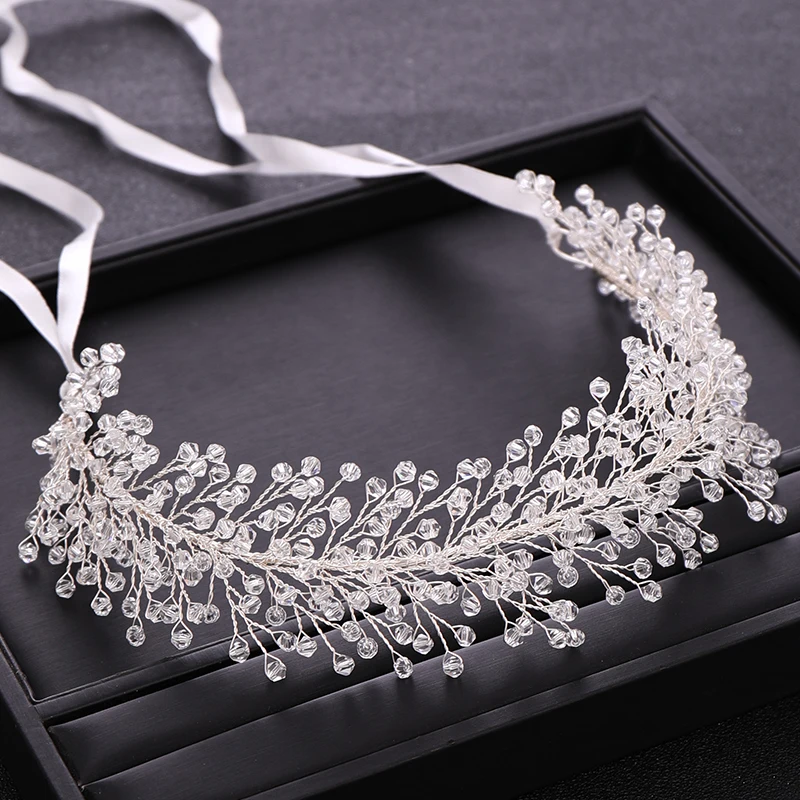 Trendy Handmade Wedding Hair Accessories Silver color Baroque Rhinestone Crystal Headband Bridal Tiara Woman Hair Band Jewelry