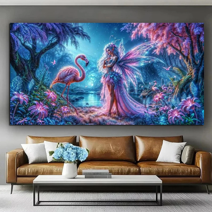 Pink Flamingo Elf Large Size Diy Diamond Painting Colorful Forest Animals Birds Full Diamonds Embroidery Pictures Mosaic Arts