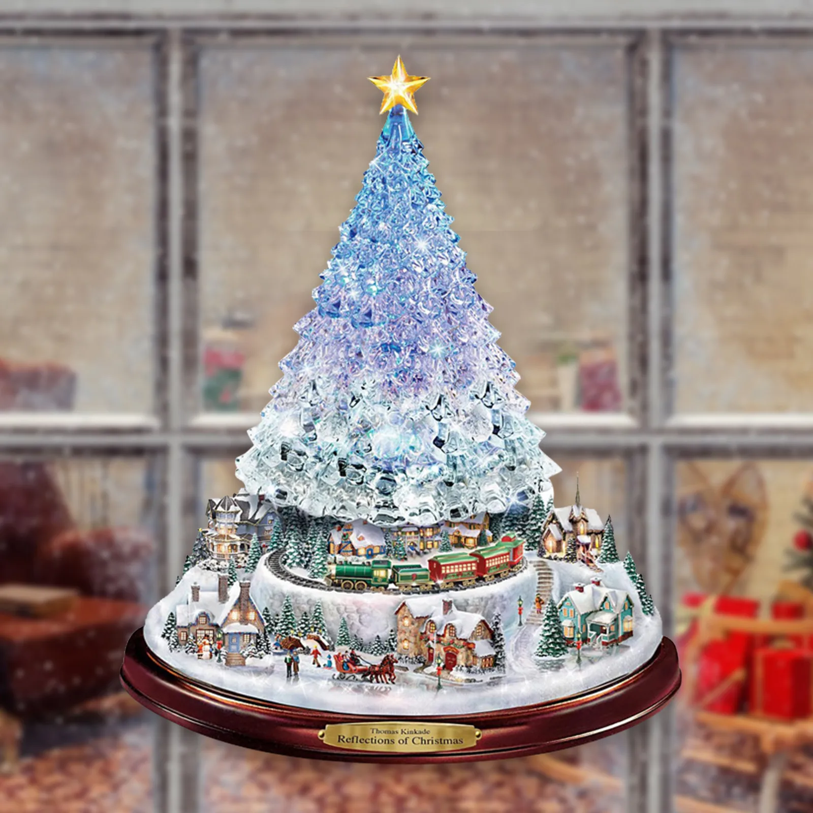 Escultura giratoria de árbol de Navidad, decoraciones de tren, pasta de ventana, pegatinas de 1/2/3/5 piezas, Adornos navideños