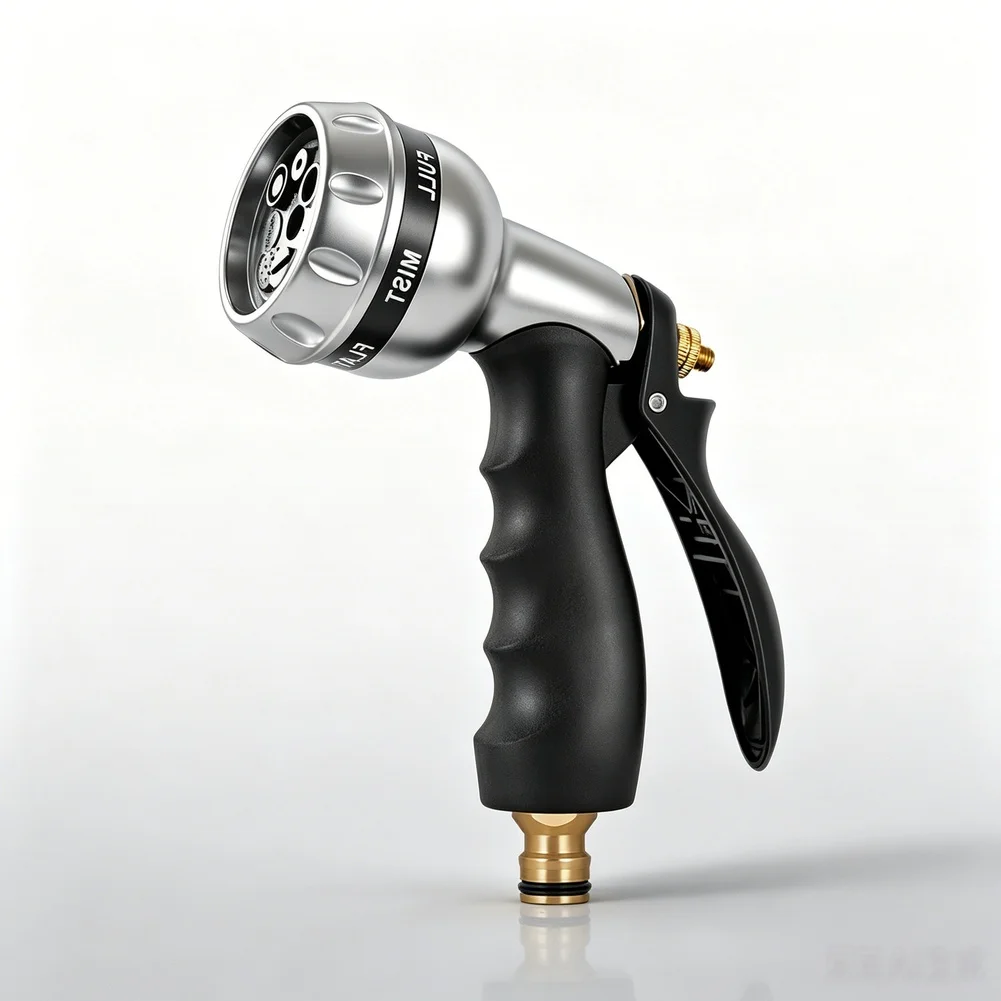 Adjustable 7-Pattern Spray Nozzle for Garden Use Featuring Metal Coating Copper Tip and Comfortable Ergonomic Non-Slip Grip