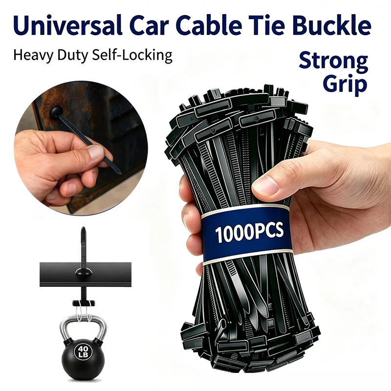 1000-1PCS Heavy Duty Nylon Cable Tie Buckles Self-Locking Zip Ties with Pin Button Universal Car Fender Fasteners car acesssorie