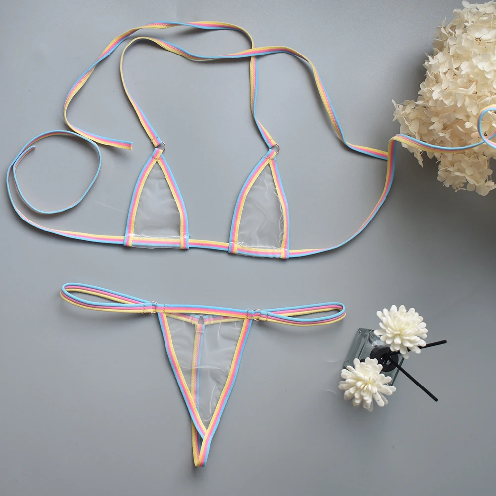 Womens Mini Bikini Thong Sexy Fun Thin Couple TBack String Thongs Set Multicolor Lingerie Set Swimwear Shiny Erotic