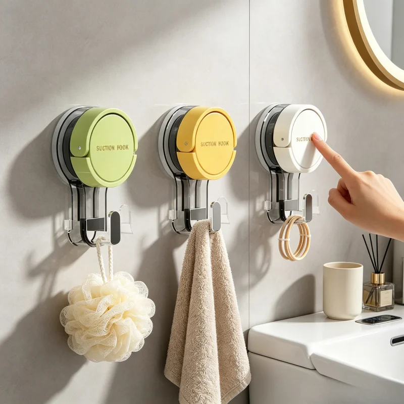 Strong Vacuum Suction Hooks Traceless No-Drilling Adhesive Hooks for Home Bathroom Kitchen Toilet & Door Back Areas