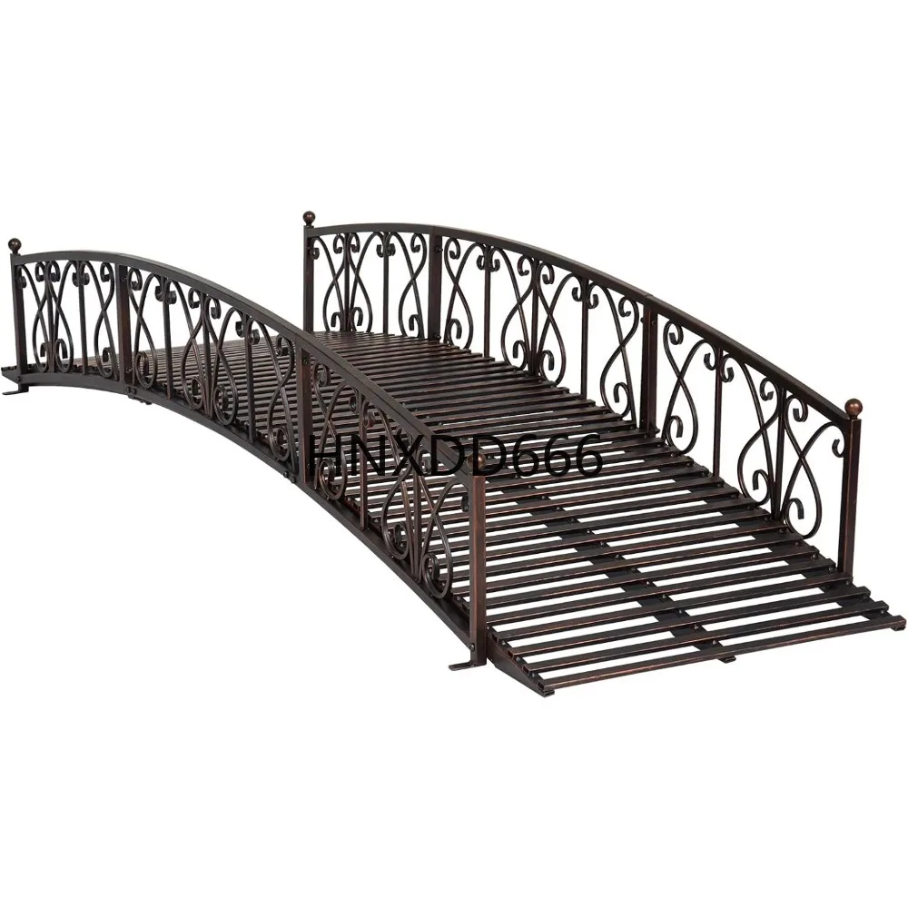 

Garden Bridge – 8 FT Metal Arched Bridges with Safety Patterned Side Rails, Pond Bridge for Backyard, Creek, Lawn