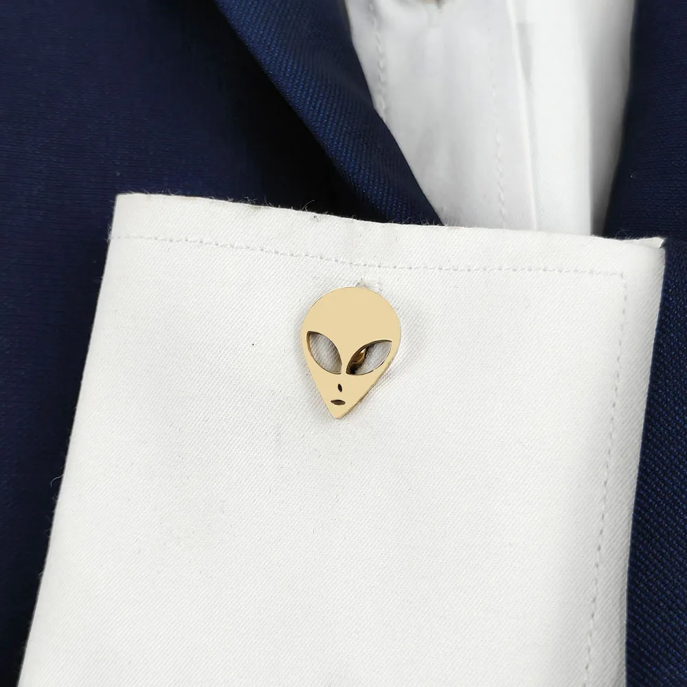 18K Gold Plated 316L Stainless Steel Alien Cufflinks Extraterrestrial Head Shirt Cuff Buttons Mens Suit Accessories