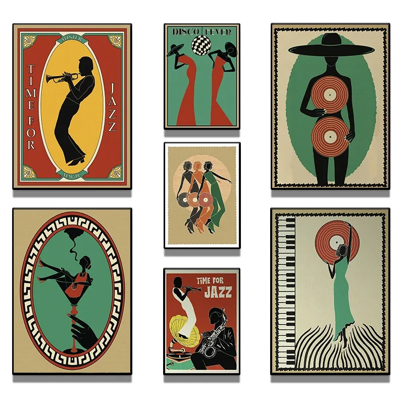 Póster de Jazz de música Retro, Bola de discoteca de Piano Vintage, Disco de vinilo, pintura en lienzo, impresión de los 70, arte de pared, imagen, habitación, decoración del hogar, regalo