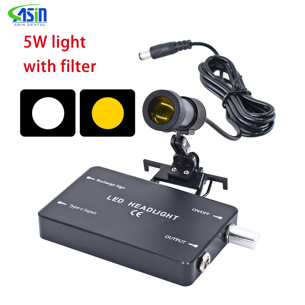 5W Headlight Headlamp With Glasses Clip For Dentist Surgiacl Loupe Lab Medical Dental Magnifier