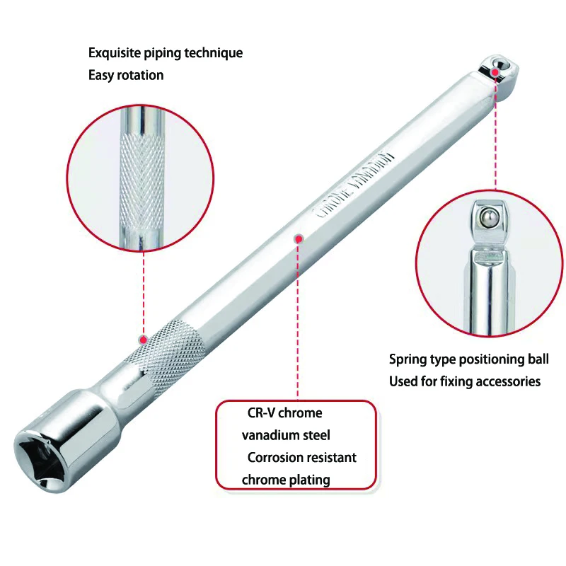 9PCS 1/2 3/8 1/4 Inch Ball Head Wobble Extension Length Bar Set For Socket Ratchet Accessory Tool Chrome Vanadium Steel