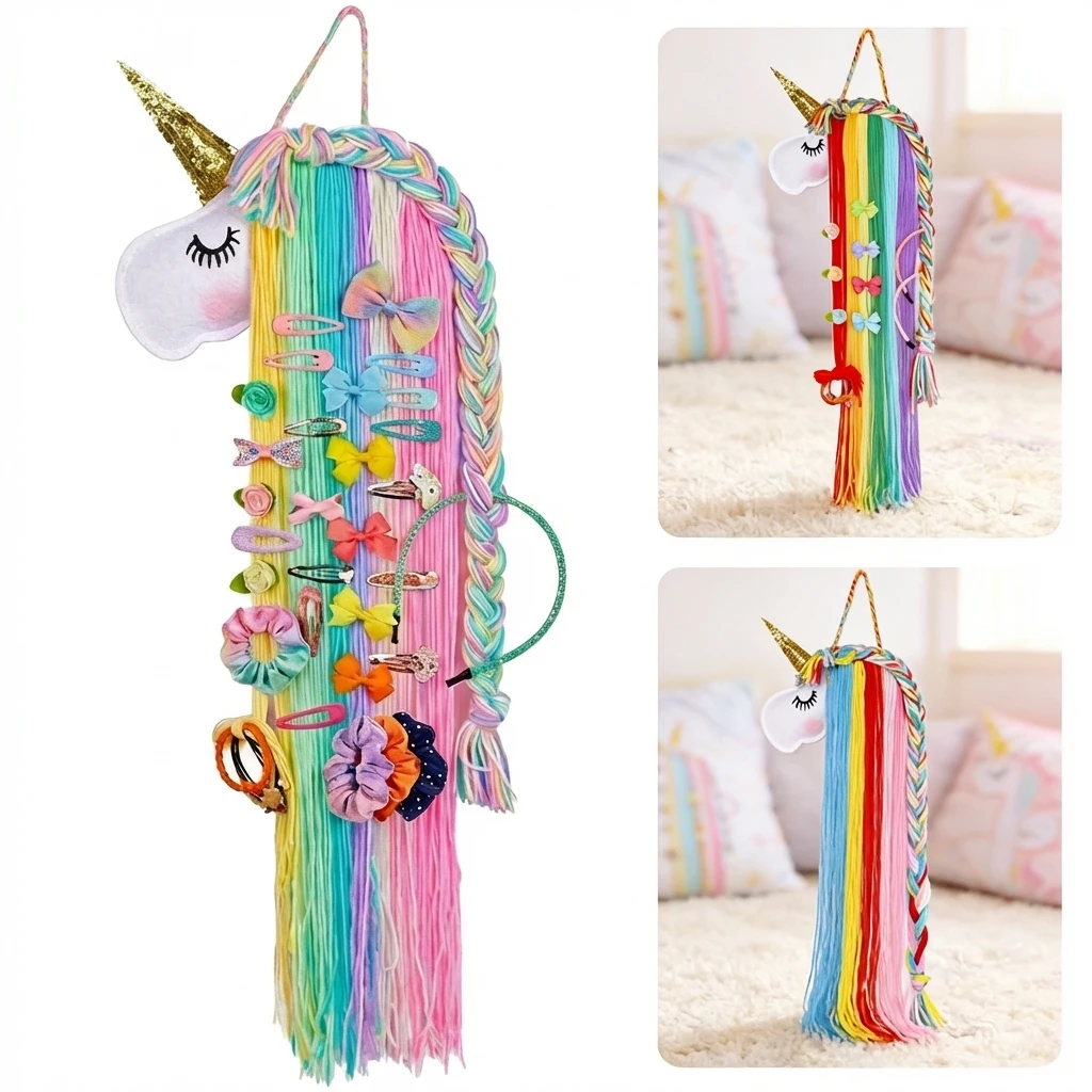 

Держатель для заколок и резинок для волос в виде единорога, настенный декор для комнаты, милый войлочный органайзер для хранения аксессуаров для волос в виде животных