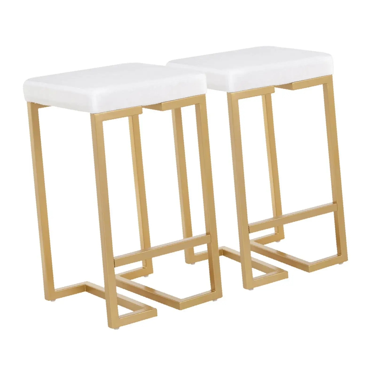 Sgabello da bancone contemporaneo glamour da 26 pollici in oro con cuscino in velluto bianco