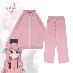 BOCCHI THE ROCK! Anime Cosplay Costume Gotoh Hitori Pink Zipper Sweater Top Pants School Uniform Sports Daily Wear Set