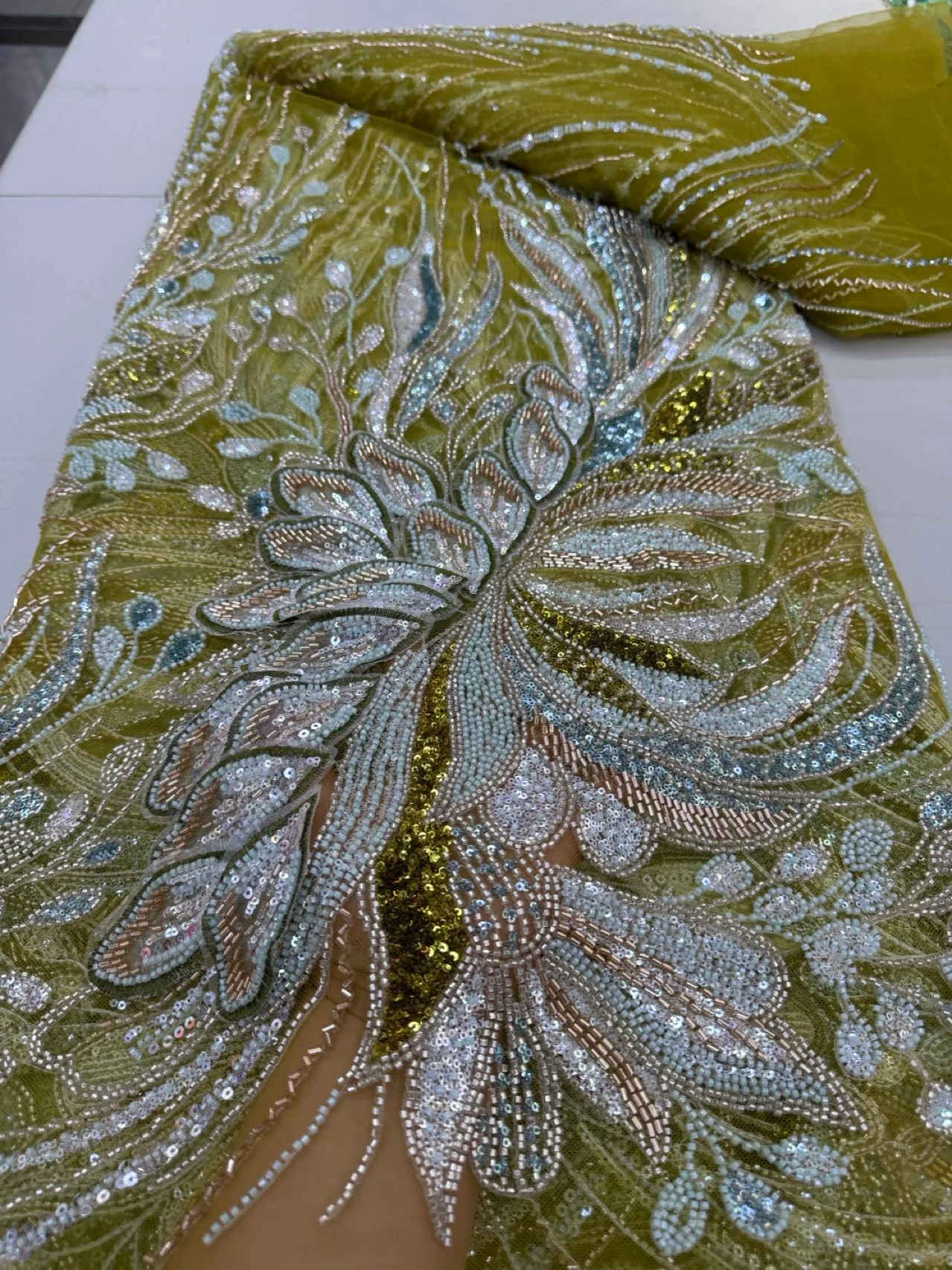 

Nigerian Sequins Tulle Lace Fabric High-Quality Embroidery African Net Cloth for Prom Dresses Beads 5 Yards 2025 JY499