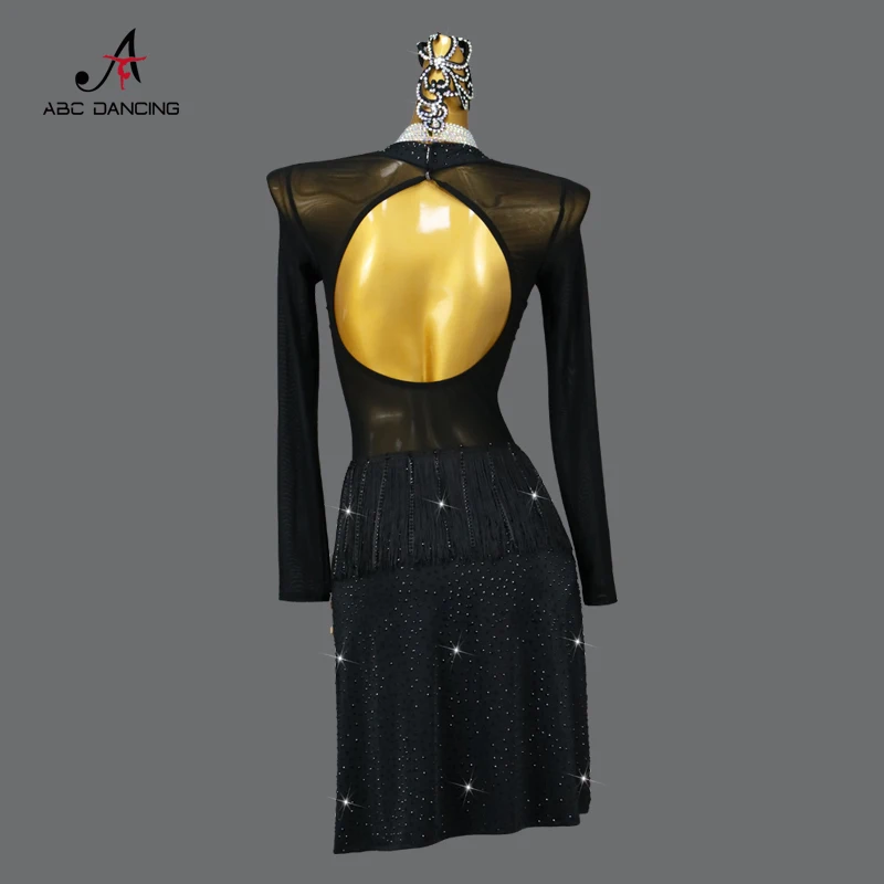 Black Latin Dance Party Dress For Girl American Woman Performance Female Clothes Sexy Evening Skirt Salsa Ballroom Practice Wear