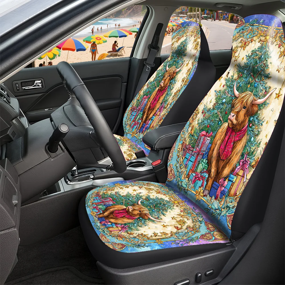 2-5 Seat Set Car Seat Covers Fit Premium Truck SUV Off-road Car Compatible Festive Cow Print For Halloween Christmas New Year E