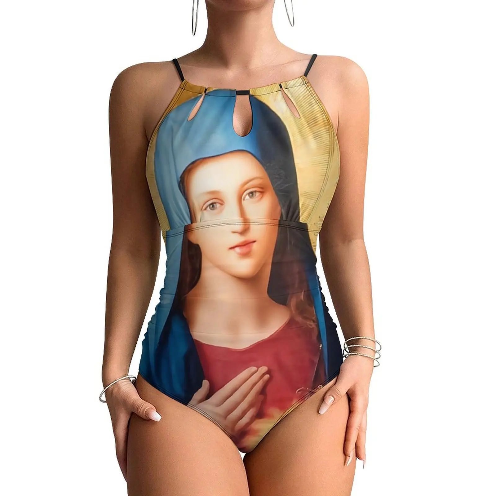 

Virgin Mary Swimsuit The Heart of Mary Swimwear One Piece Design Swimsuits Hollow Out Bathing Suit Women Push Up Sexy Beach Wear