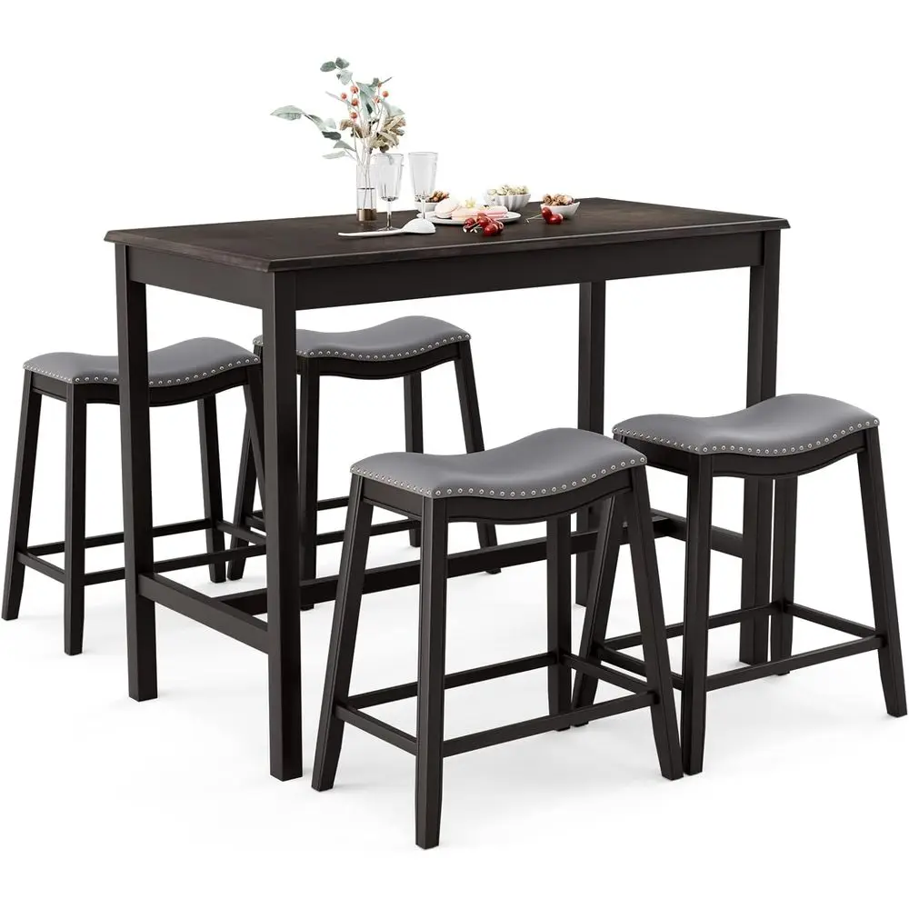 

Компактный обеденный набор из 5 предметов: черно-серый стол из каучукового дерева и 4 мягкие стулья.