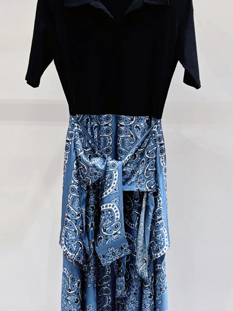 فستان نسائي راقي من M Home Nan You لربيع 2025 بأسلوب هيبورن مطبوع مع حزام على الخصر من الصوف المحبوك بسيط وعملي بخصر مرتفع من...