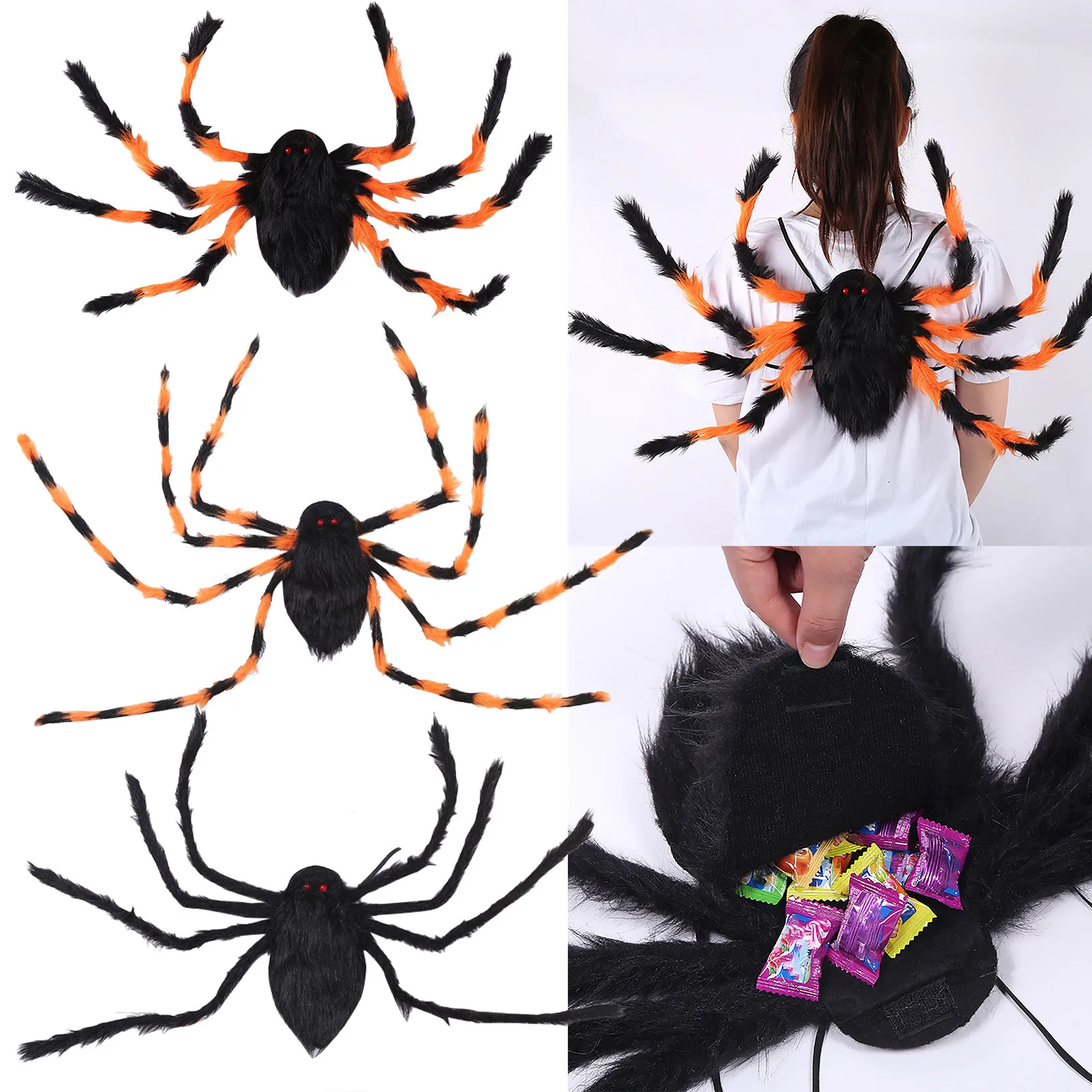 Novelty Spoof Spider backpack Personality Creative Plush Bag Halloween Trickster candy Backpack Big Spider Decoration Bag Unisex