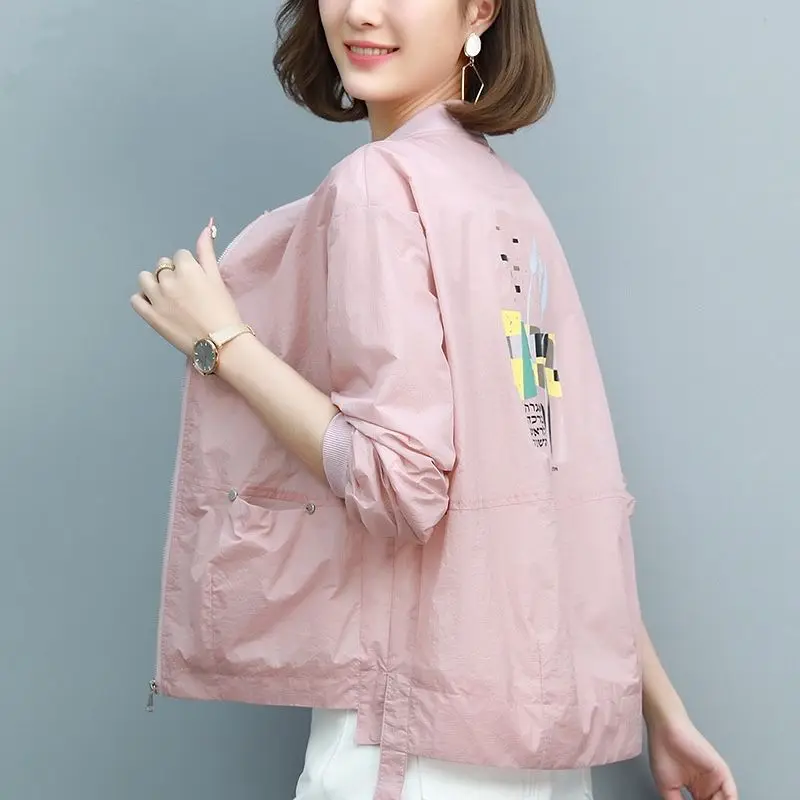 2024 New Summer Elegant Fashion Loose Casualcoat Women Print Sun Protection Polyester Zipper Long Sleeve Simplicity Y2K Tops