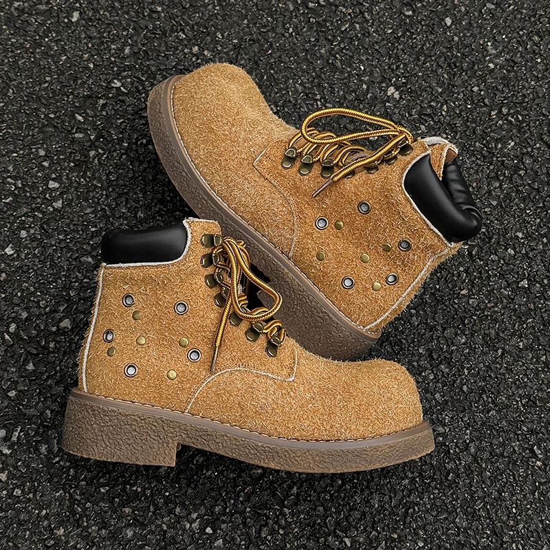 European and American Autumn and Winter Men Short Boots Suede Enhanced Breathability Fashionable Motorcycle Boots