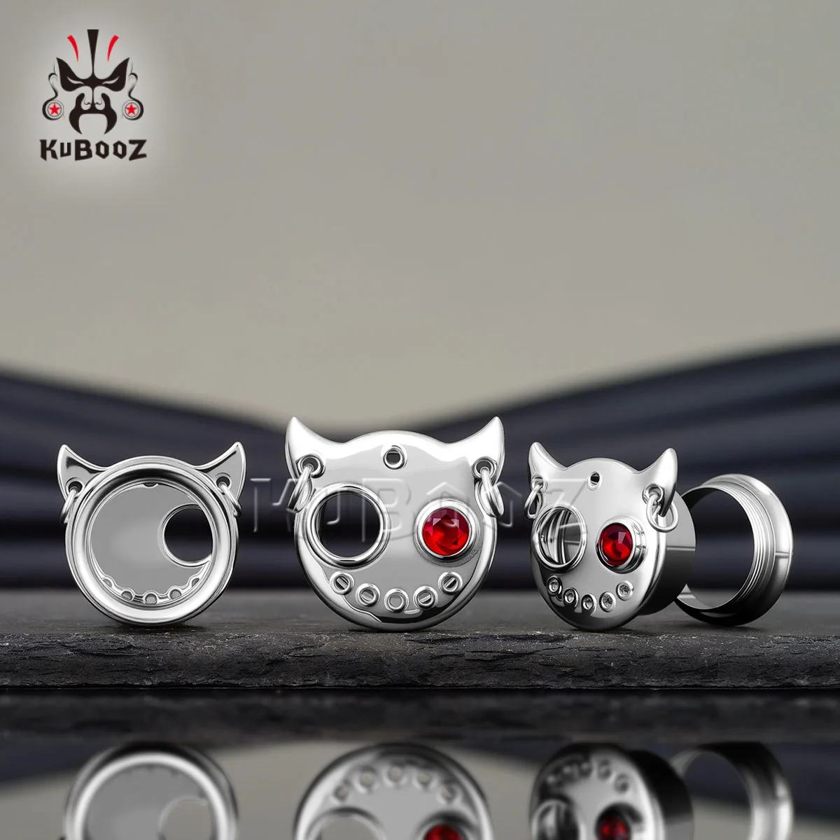 KUBOOZ Devil Eye Ear Tunnels Plugs 316L Stainless Steel Hypoallergenic CZ Ear Gauges Stretchers Punk Gothic Piercing Jewelry