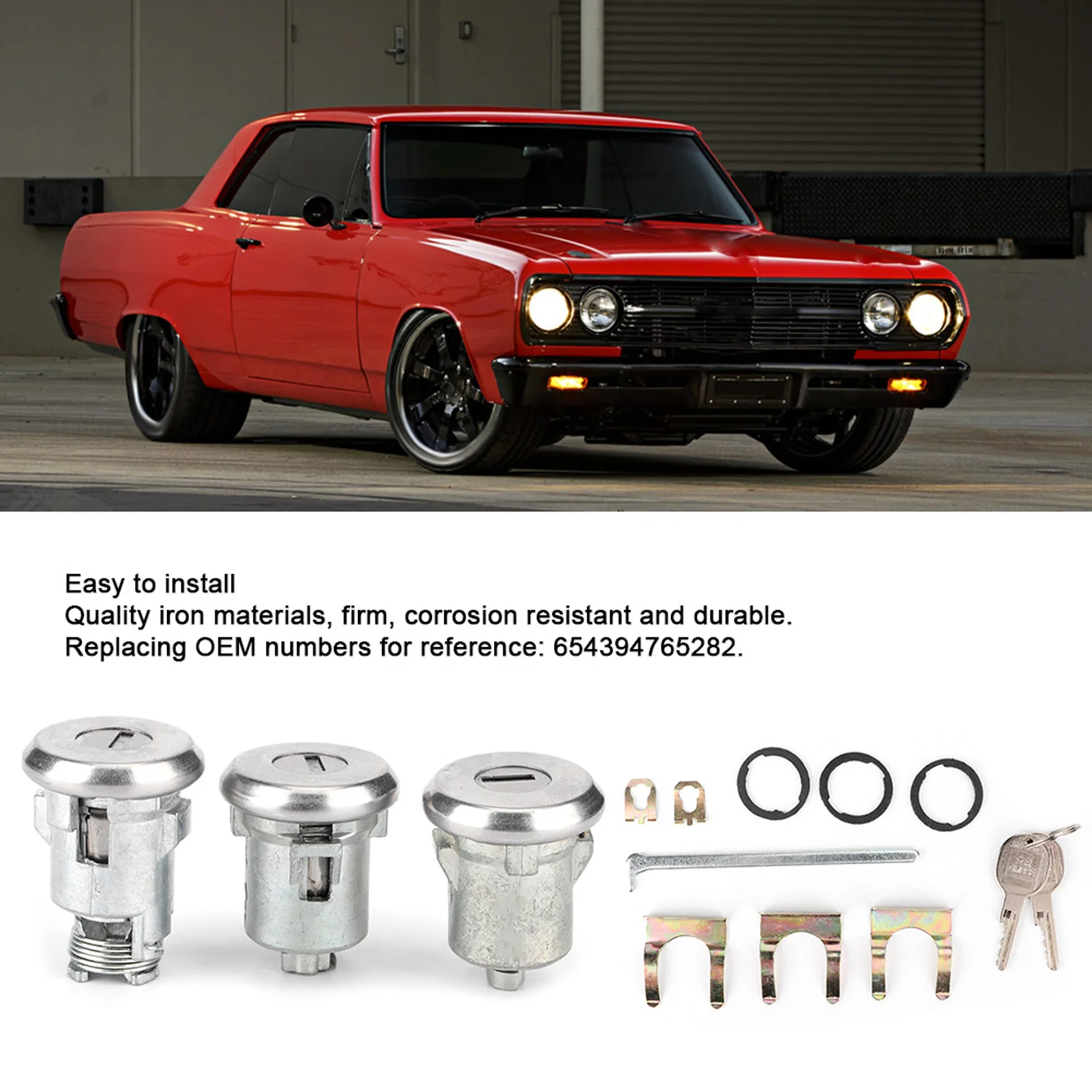 

654394765282 Door Trunk Key Kit Cutlass Lock Set Door Trunk Lock Set Cutlass Lock Iron Fits for Fits