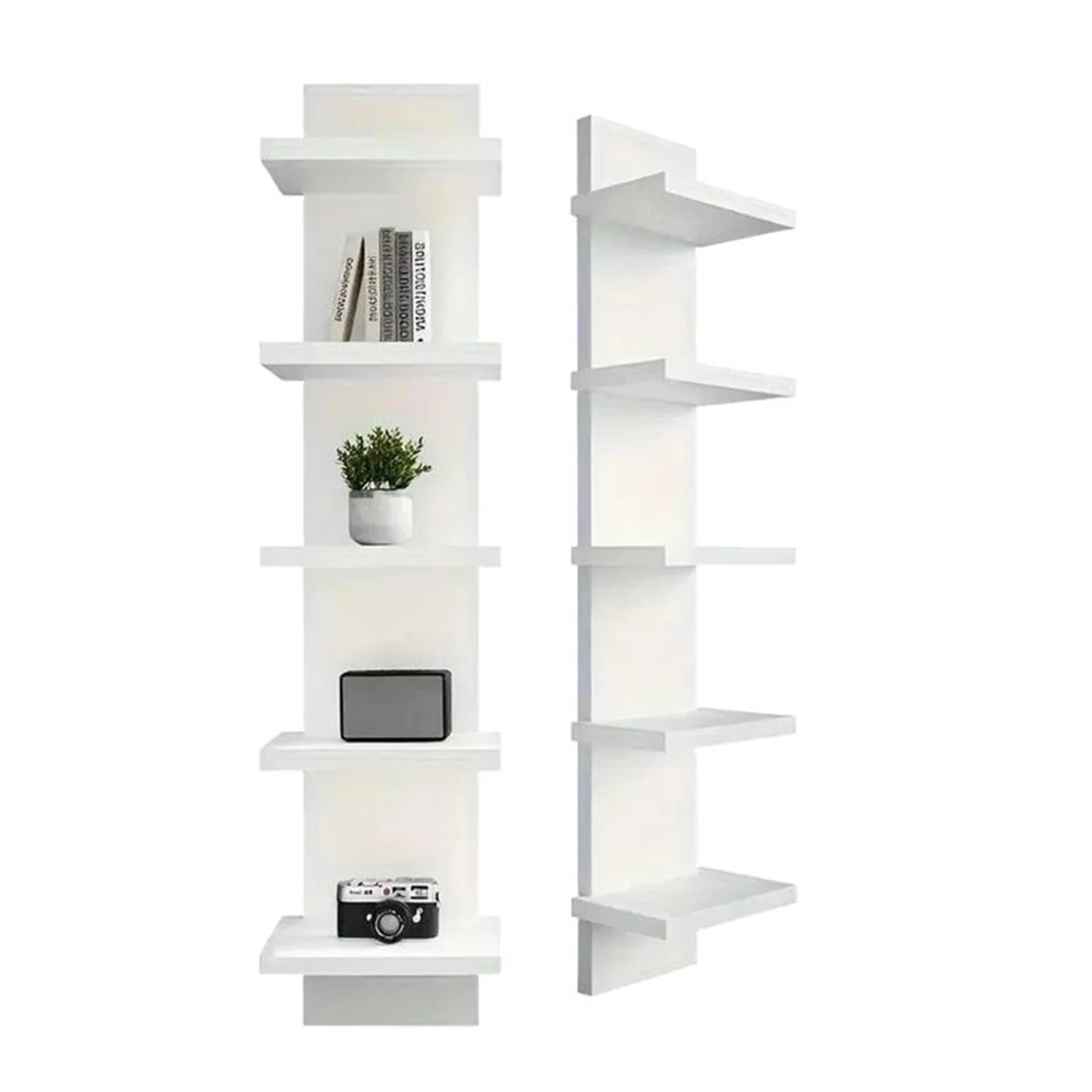 5 Tier Wall-Mounted Bookshelf PVC Floating Storage Rack Smooth-Pressboard Vertical Display Shelf for Living Room Bedroom Decor