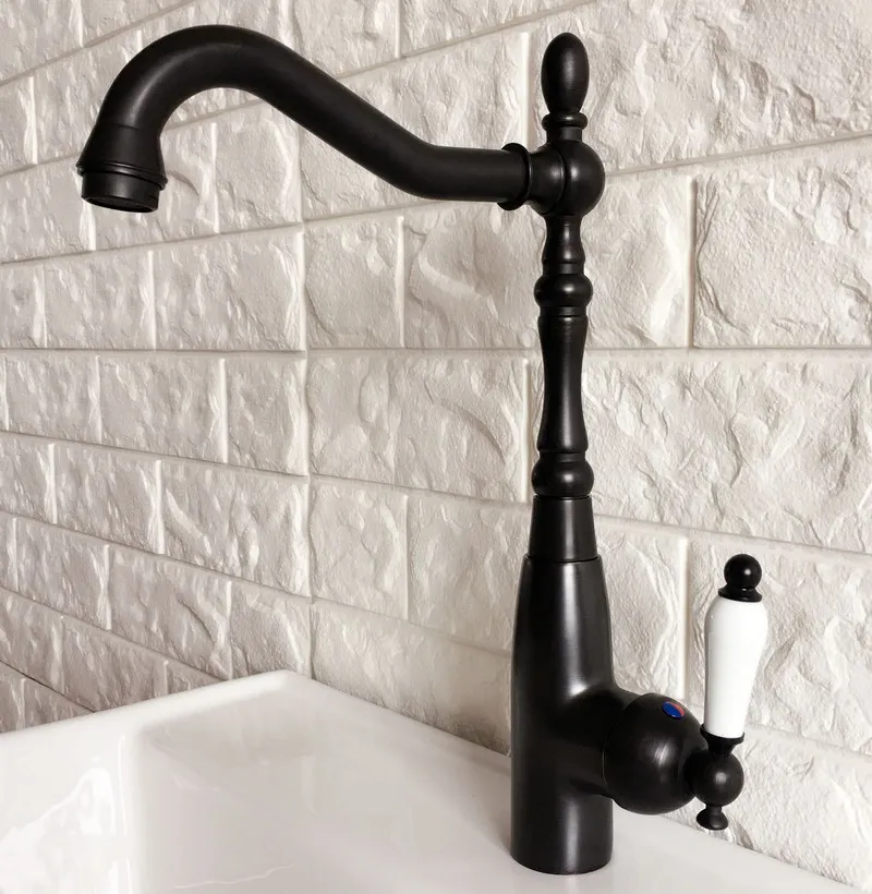 

Black Oil-Rubbed Bronze Washbasin Faucet Single Handle Swivel Spout Kitchen Bathroom Sink Hot And Cold Water Mixer Taps 2nf379