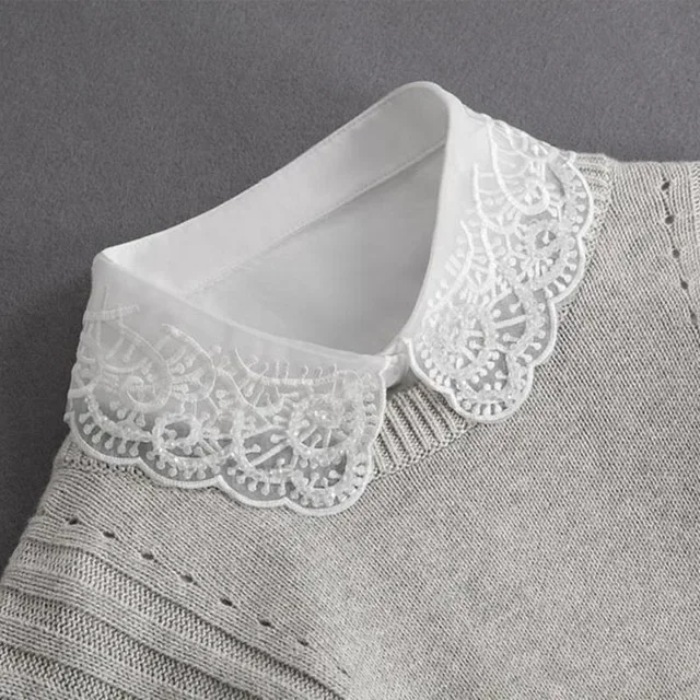 Fashion 2022 Front Tie White Fake Collar for Women Stand Detachable Collar Fake Girls Vintage Lace Ladies False Blouse Collar