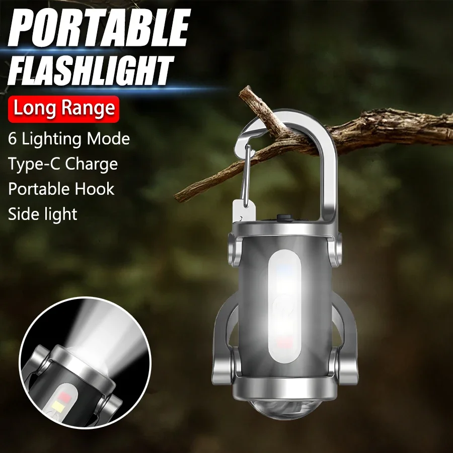 

COB LED Mini Flashlight Keychain USB Rechargeable Portable Outdoor Mini Pocket Camping Torch with 6 Lighting Modes for Emergency