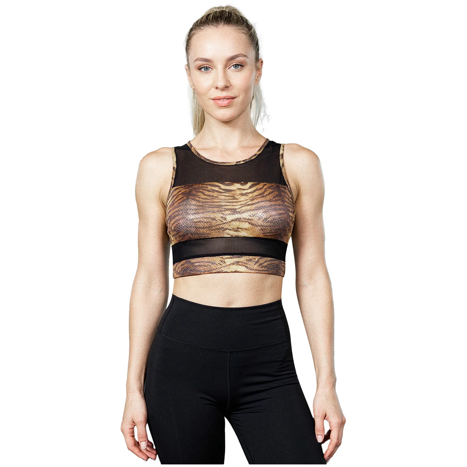 Sujetadores deportivos para mujer, con relleno y efecto push-up, tipo camiseta sin mangas, con estampado de piel de serpiente, tejido transparente, de modal, disponibles en cinco colores, ideales para correr, hacer ejercicio, como top deportivo o para usar en carnavales y vacaciones.
