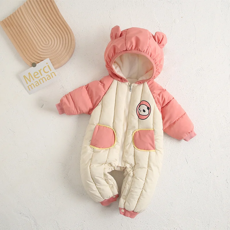 New Baby Padded Warm Rompers Winter Boys Girls Thick Plus Velvet Jumpsuits Hooded Cotton Overalls Snowsuit One Piece Bodysuits