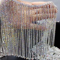 10cm Glitter Glass Rhinestone Fringe Trim Metal Rhinestones Chain Tassel Ribbon Crystal Applique Banding DIY Shoes Dress Crafts