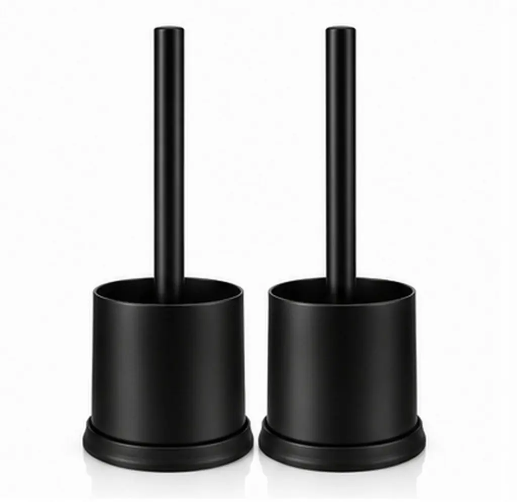 2Pcs Toilet Bowl Brush Holder Plastic Stable Base Anti-Splash Round Bottom Modern Bathroom Cleaning Tool Black