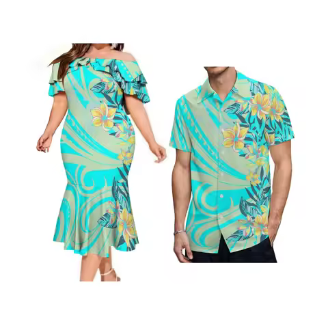 Print On Demand Custom Polynesian Tribal Women Elegant Tight Dress Layer Ruffle Fishtail Women Party Evening Dress