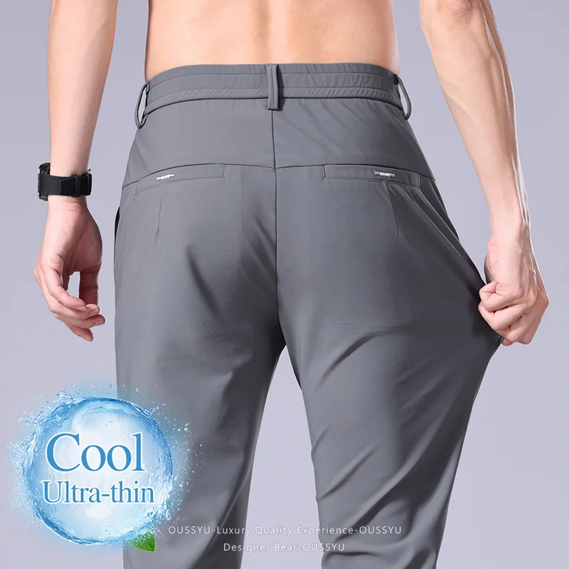 Good Quality Summer Thin High Stretch Casual Pants Business Korean Breathable Quick-drying Straight Polyamide Fibre Trousers Man