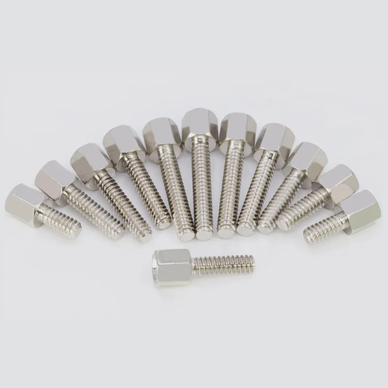 10/20/100Pcs 황동 니켈 도금 # 4-40*5+L PCB 보드 마더보드 VGA DVI COM용 육각 스탠드오프 스페이서 육각 머리 간격 나사