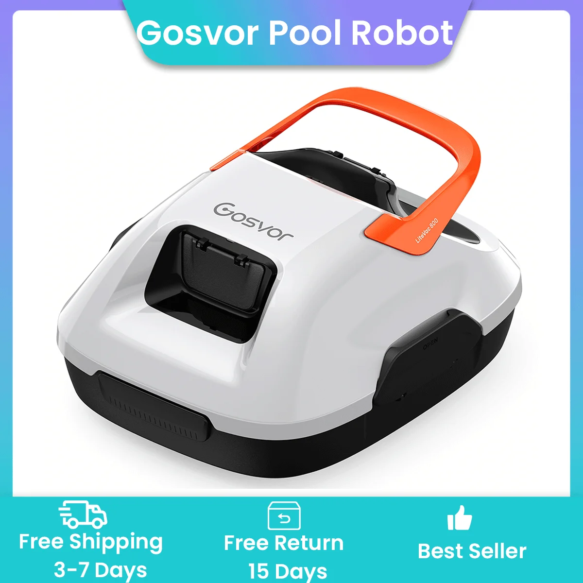 GosvorCordless - Nettoyeur de piscine robotisé sans fil, aspirateur pour piscine hors sol, autonomie de 90 minutes, portable, auto-emplaqué, jusqu'à 860 pieds carrés