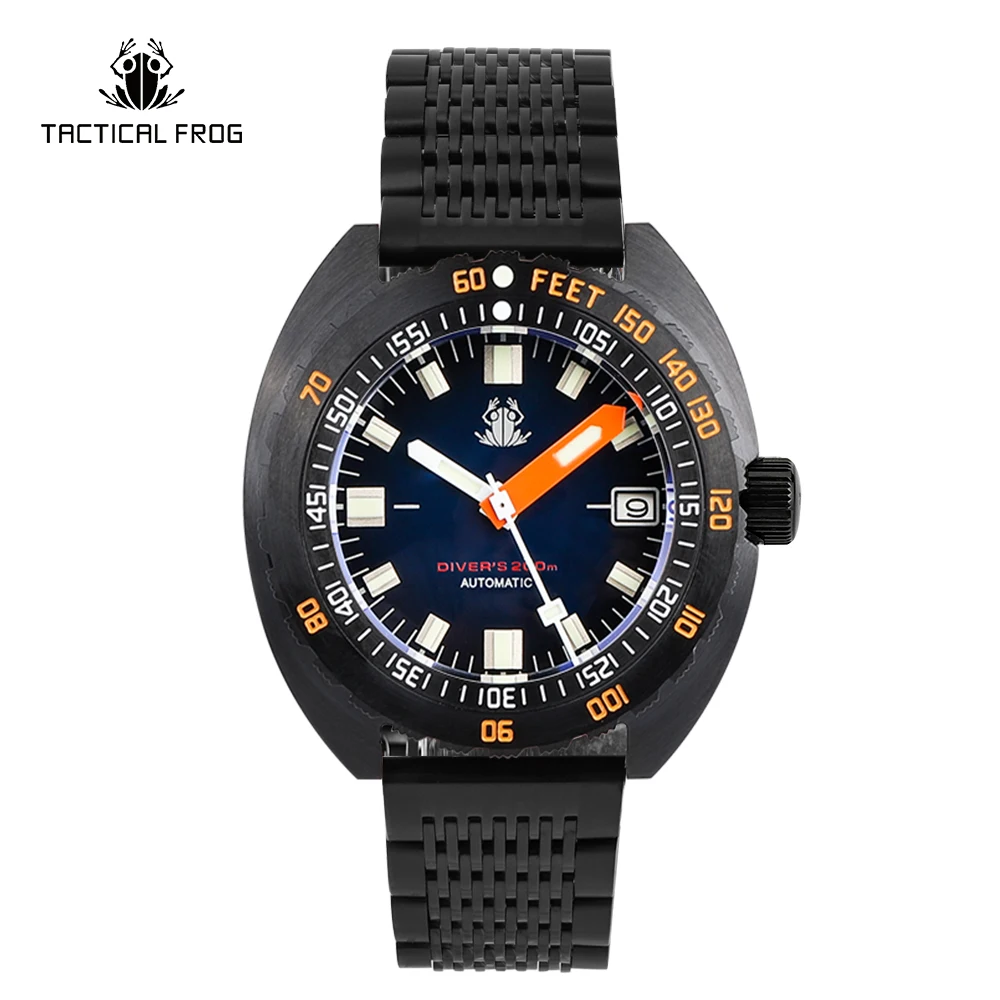 Tactical Frog PVD SUB 300T Diver Men Watches NH35 Automatic Mechanical Sapphire Crystal 200m Waterproof Men Watch Free Shipping