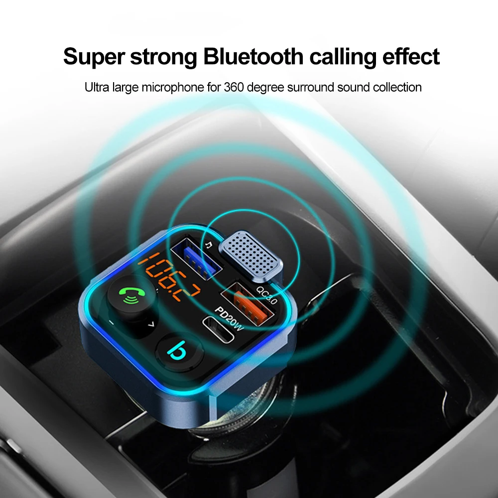 KEBIDUMEI BT23 FM Transmitter Car Bluetooth5.0 QC3.0 PD20W Car Charger Digital Display Adapter Music MP3 Player Auto Accessories