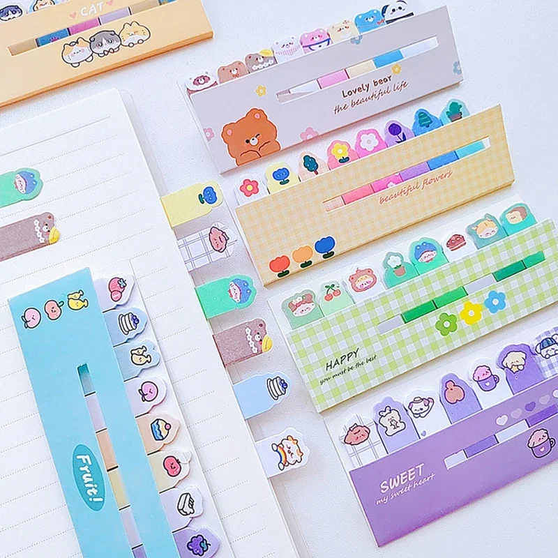 32packs Cartoon Animal Sticky Tabs for Books Kawaii Stationery Memo Sheets Cute Memo Pads Bookmarks Stickers Study Accessories