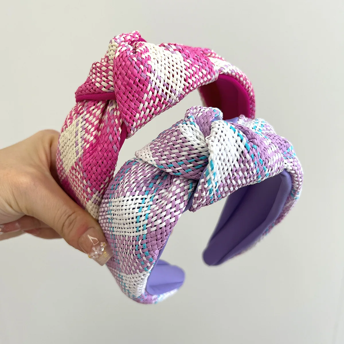 Verano Colorflu paja tejida nudo diadema accesorios para el cabello para adultos joyería para el cabello